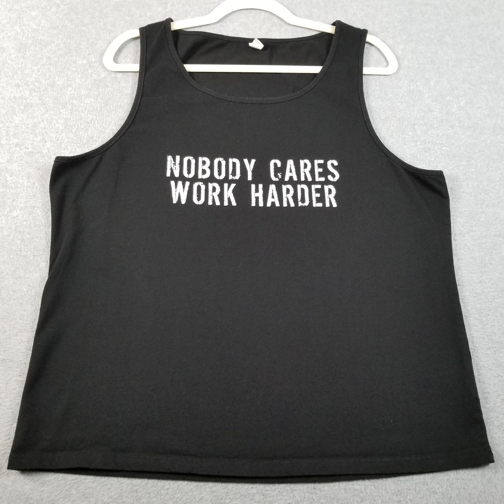 CHICYEA Tank Top Womens Large Black Nobody Cares Work Harder Graphic Gym Workout